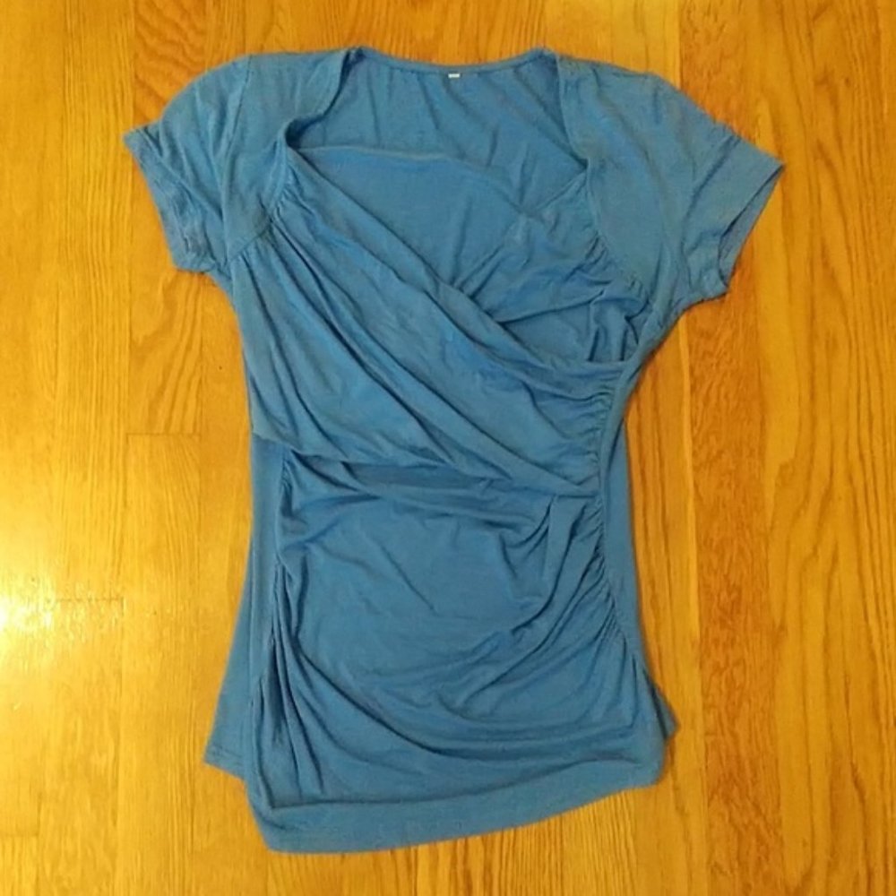 Cross Front Ruched Twist Drape Top M Blue - Picture 5 of 5